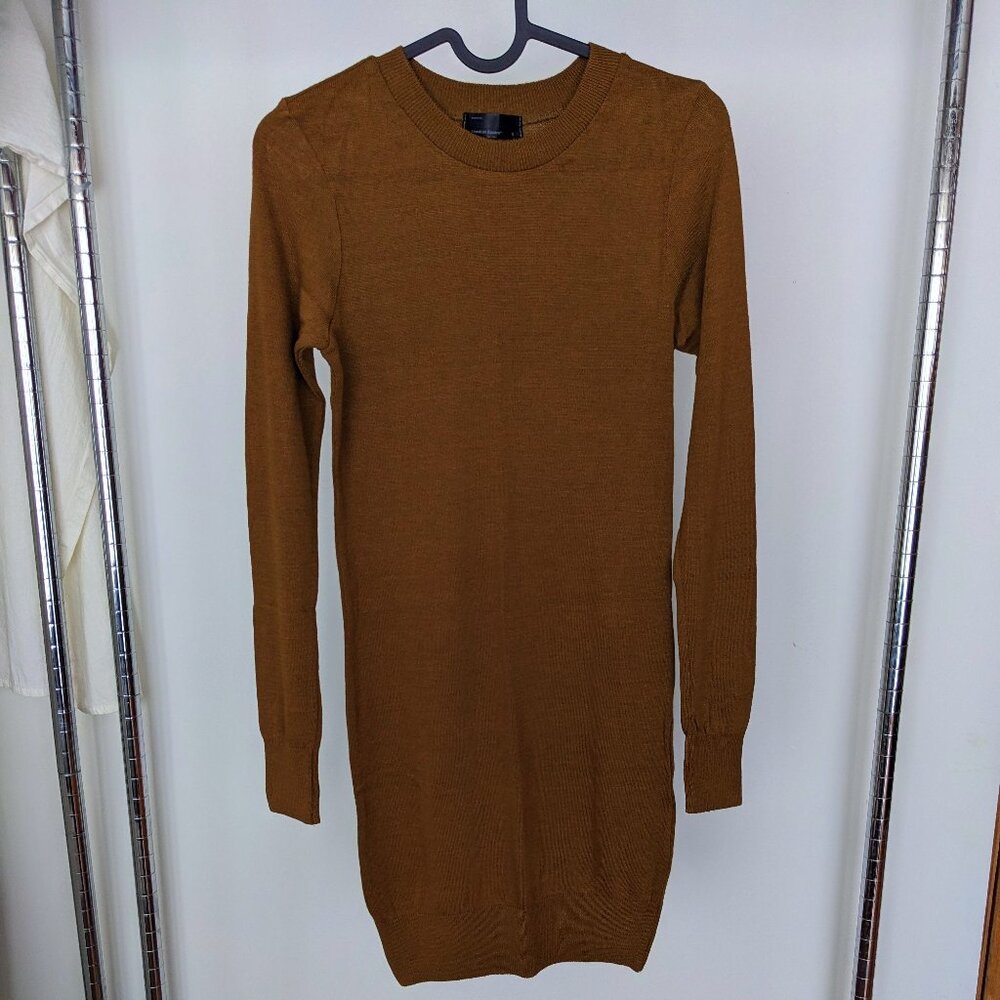 AMERICAN APPAREL Knit Sweater Crew Neck Dress 70s Vintage Brown Size SMALL